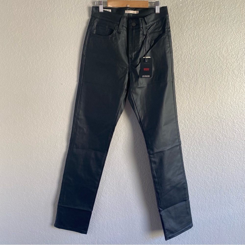 Levi’s slim straight black faux leather jeans